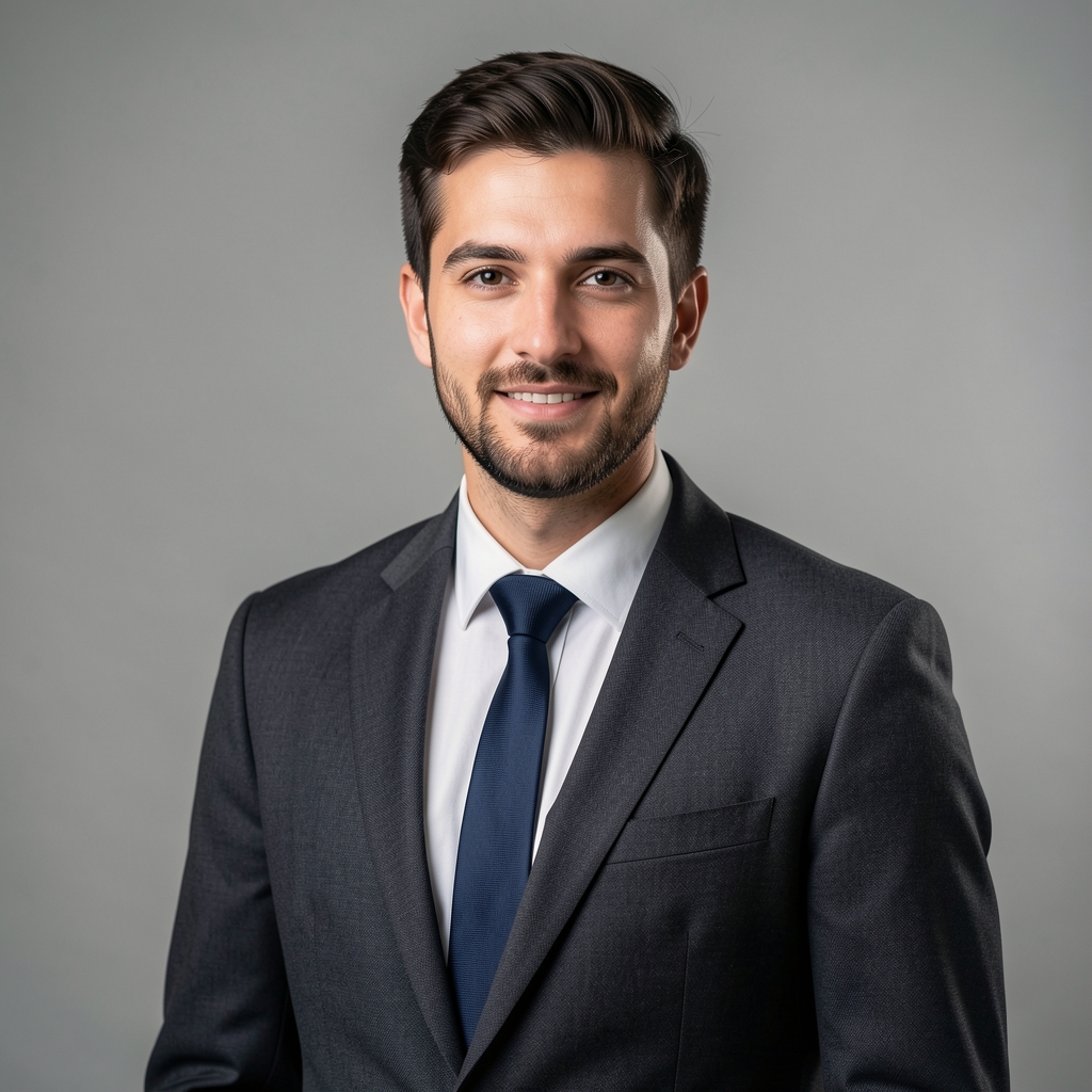 Takım elbiseli, 50'li yaşlarında gülümseyen Türk erkek muhasebe uzmanının profesyonel portre fotoğrafı, ofis arka planı
